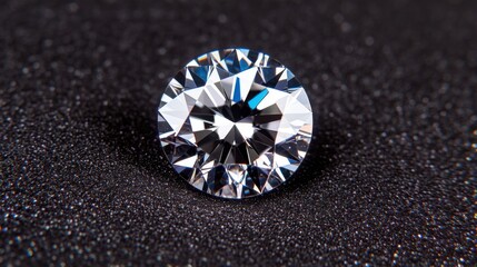 Brilliant Cut Diamond on Black Sparkling Background Surface