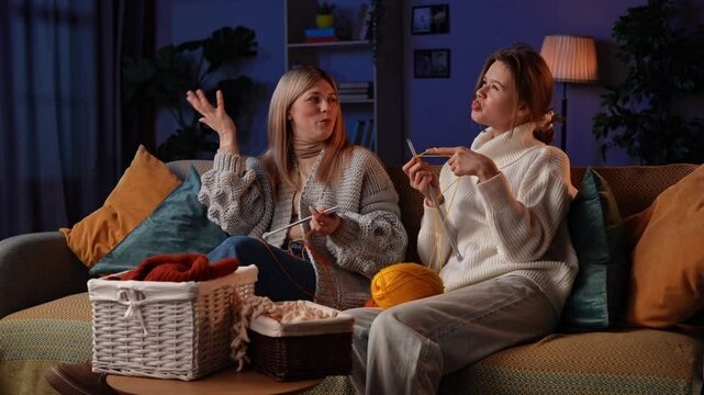Enjoying a Cozy Evening of Knitting and Creativity With Friends at Home