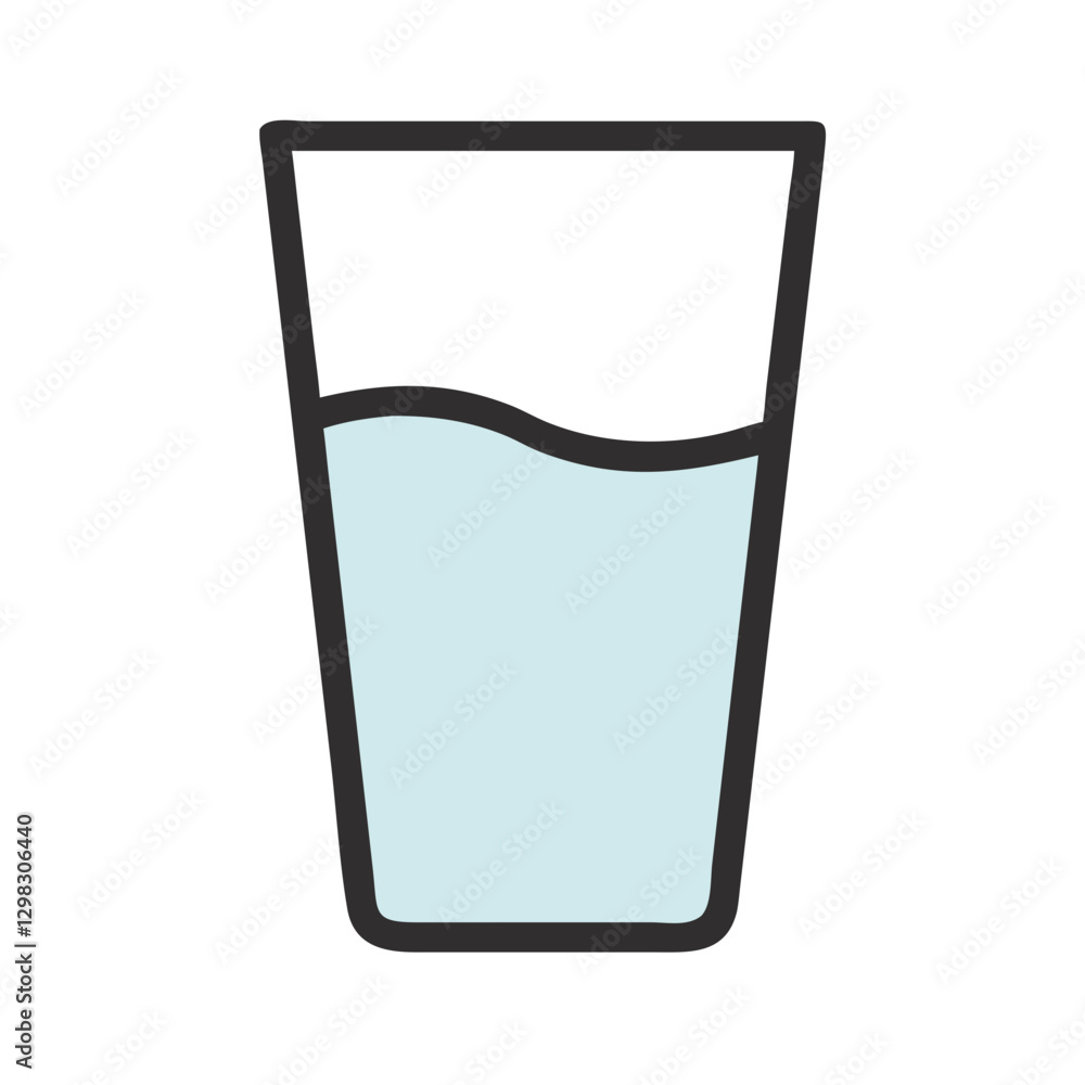 Poster clear water glass icon displaying a simple design with partial water visible, suitable for digital p