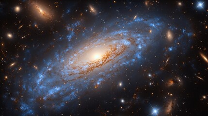 Fototapeta premium Stunning spiral galaxy with glowing core and star clusters in deep space