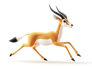 Obraz premium Running antelope in motion nature scene animated character white background