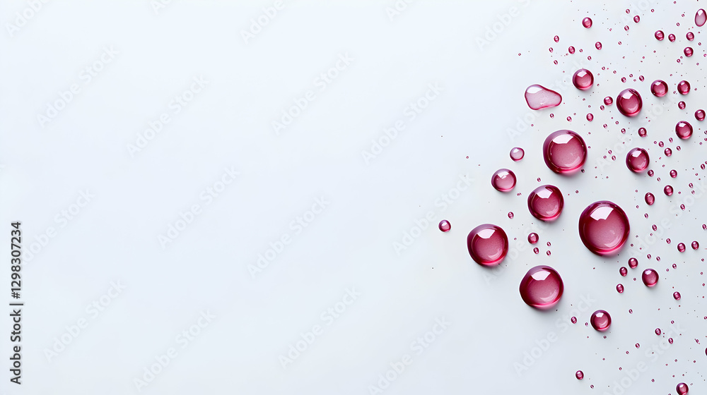 Poster vibrant red droplets on white surface with abstract pattern and clean design