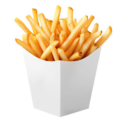 French fries in a paper cup, isolated on a transparent background