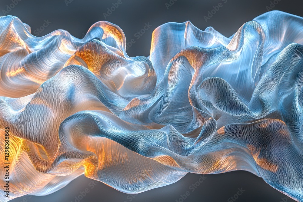 Poster abstract wave pattern in blue and orange hues, creating a dynamic and fluid design, suitable for mod