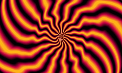 Abstract psychedelic swirl with hypnotic black and orange waves radiating from the center, creating an intense and mesmerizing.