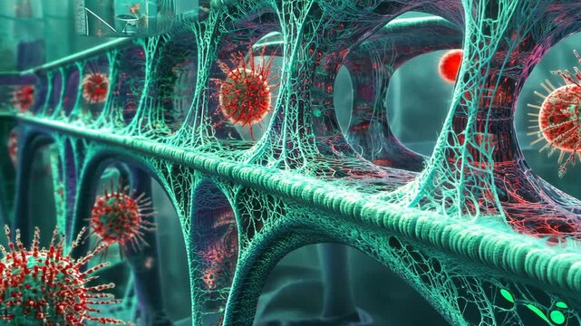 Visualization of viral structures interacting with cellular pathways in a digital environment