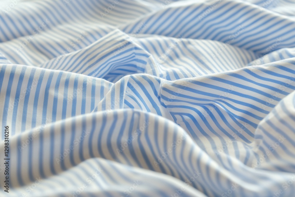 Poster close-up of a neatly arranged light blue and white striped fabric, creating a soft and inviting text