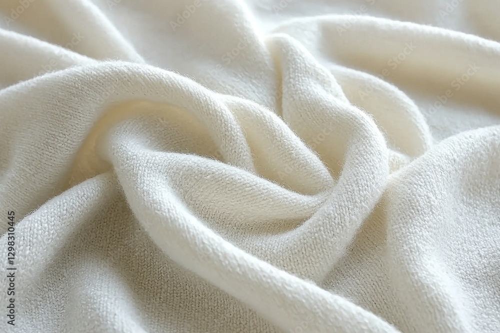 Poster close-up of soft white cashmere fabric showing delicate texture and subtle folds creating a luxuriou