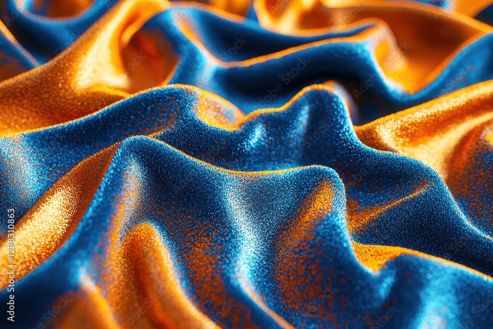 Poster abstract background of vibrant blue and orange fabric with intricate details, creating a visually st