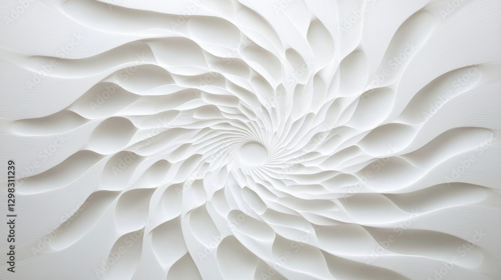 Poster a white abstract design with a spiral pattern.