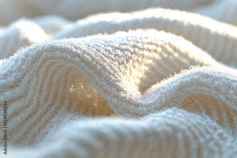 Poster close-up of a soft, white cotton towel with a looped texture, creating a plush and inviting surface,