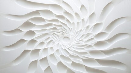 A white abstract design with a spiral pattern.