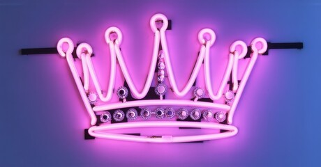 Neon sign runway royalty regal fashion crown glowing sharp silhouettes sleek couture energy bright...