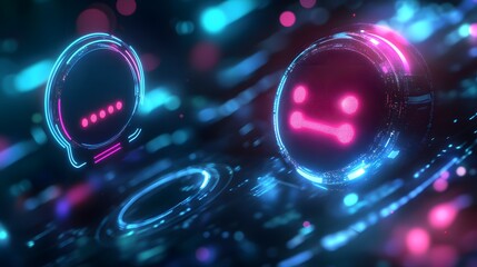 Neon-lit Digital Interfaces: Two glowing user interfaces, rendered in vibrant neon colors and sleek lines. It depicts high-tech design and futuristic visual for the modern technology