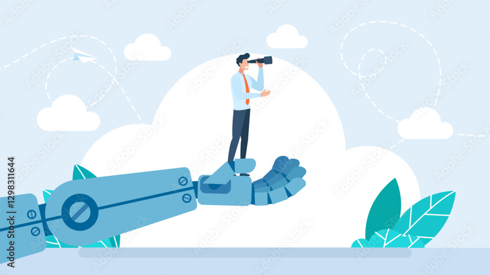 Poster artificial intelligence help business success, future of ai working with humanity, robot automation 
