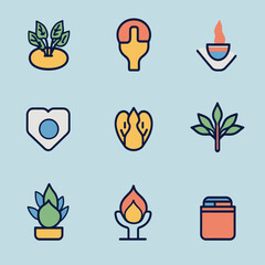 Collection of Nature and Spiritual Icon Set on Light Blue Background