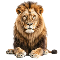 Fototapeta premium A majestic lion with its head tilted to the side, looking directly at you against a transparent background,