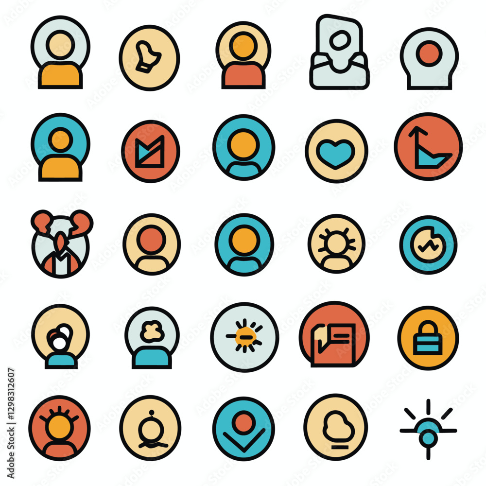 Poster simple line icon set. contains such icons as user, cloud, heart and more.