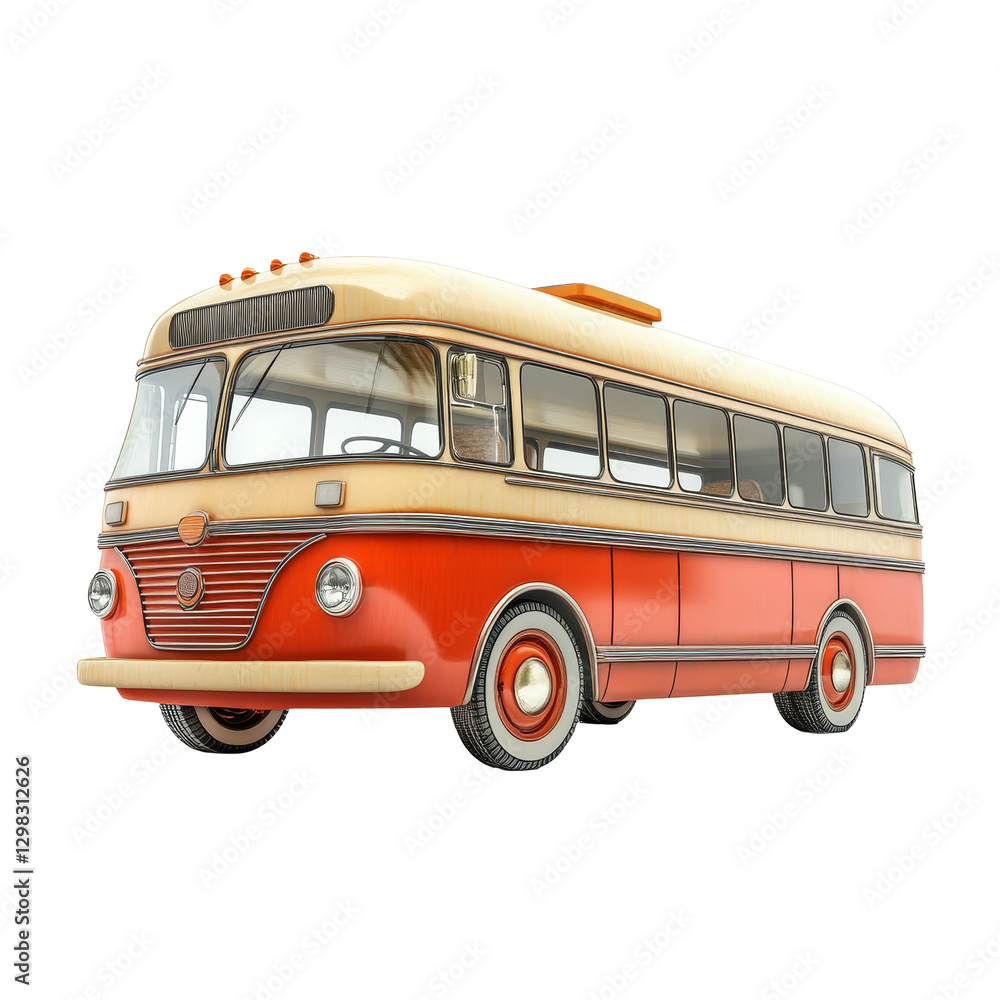 Poster classic vintage bus displayed in a clean, isolated transparent background with highlights in view, b