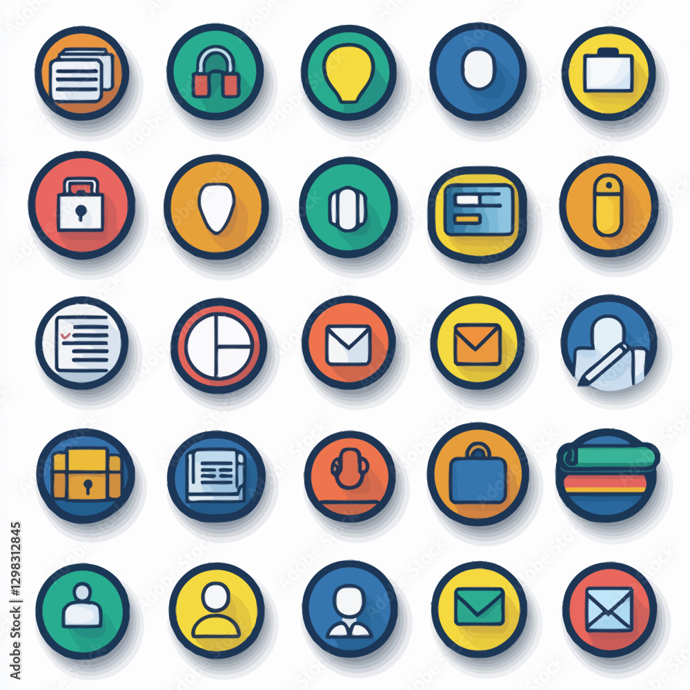 Poster colorful icon set for business applications and user interface design