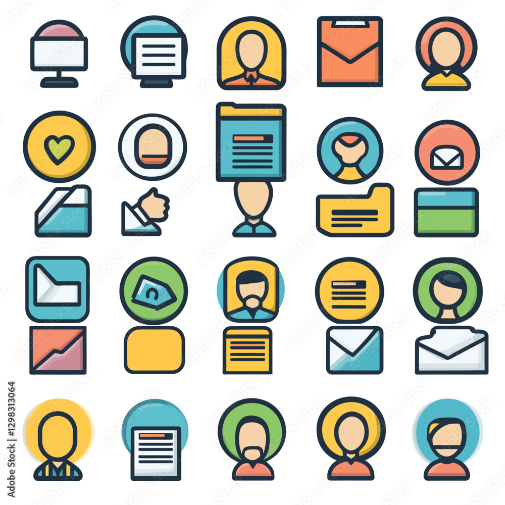 Aufkleber set of colorful vector icons representing business communication tools