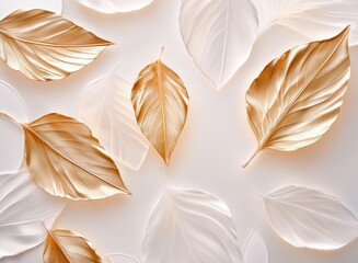 A sculptural wall featuring pressed golden leaves in transparent resin, forming a nature-inspired luxury statement