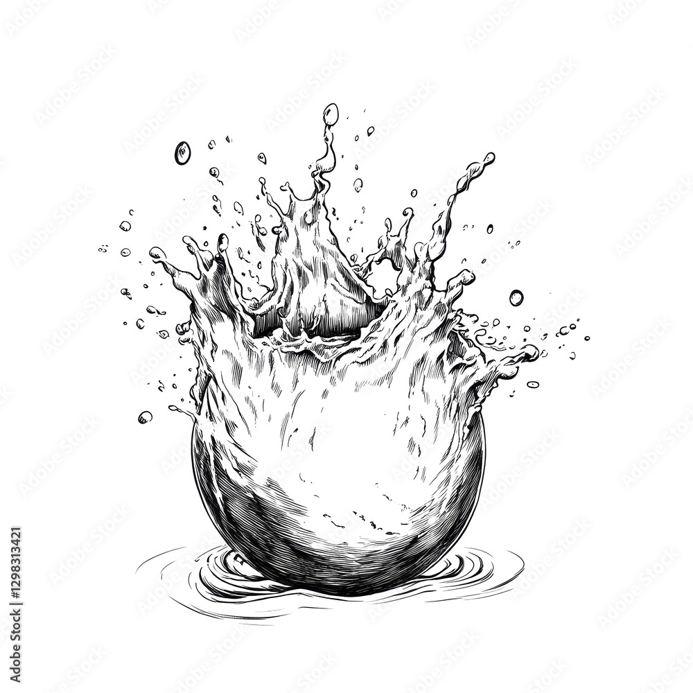 Poster water splash flowing from a hemisphere shape with dynamic motion and energy captured in a water effe