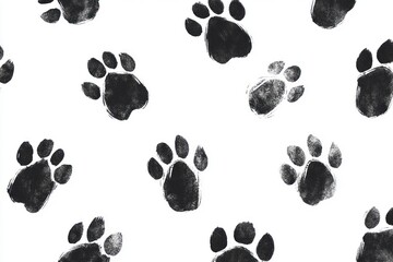 Animal paw prints on white background; nature texture