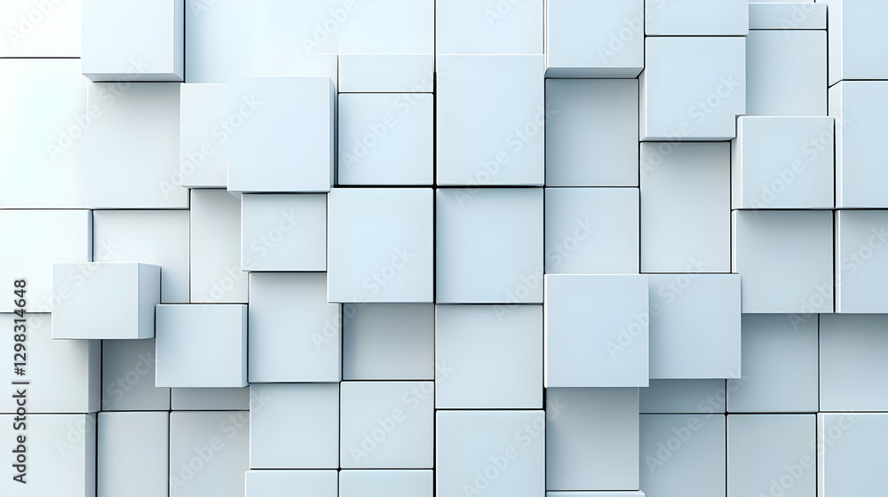 Poster geometric abstract composition of white cubes creating a textured 3d wall