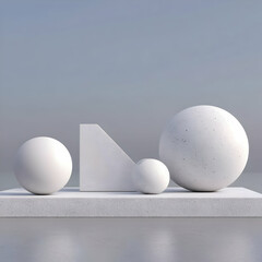 Abstract 3D Render of White Geometric Shapes