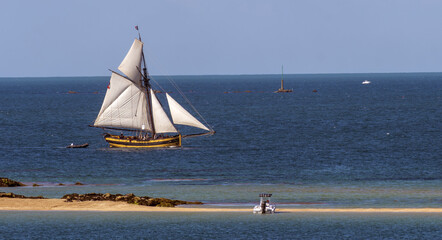 old sailing boat in Dinard Bay Brittany, France