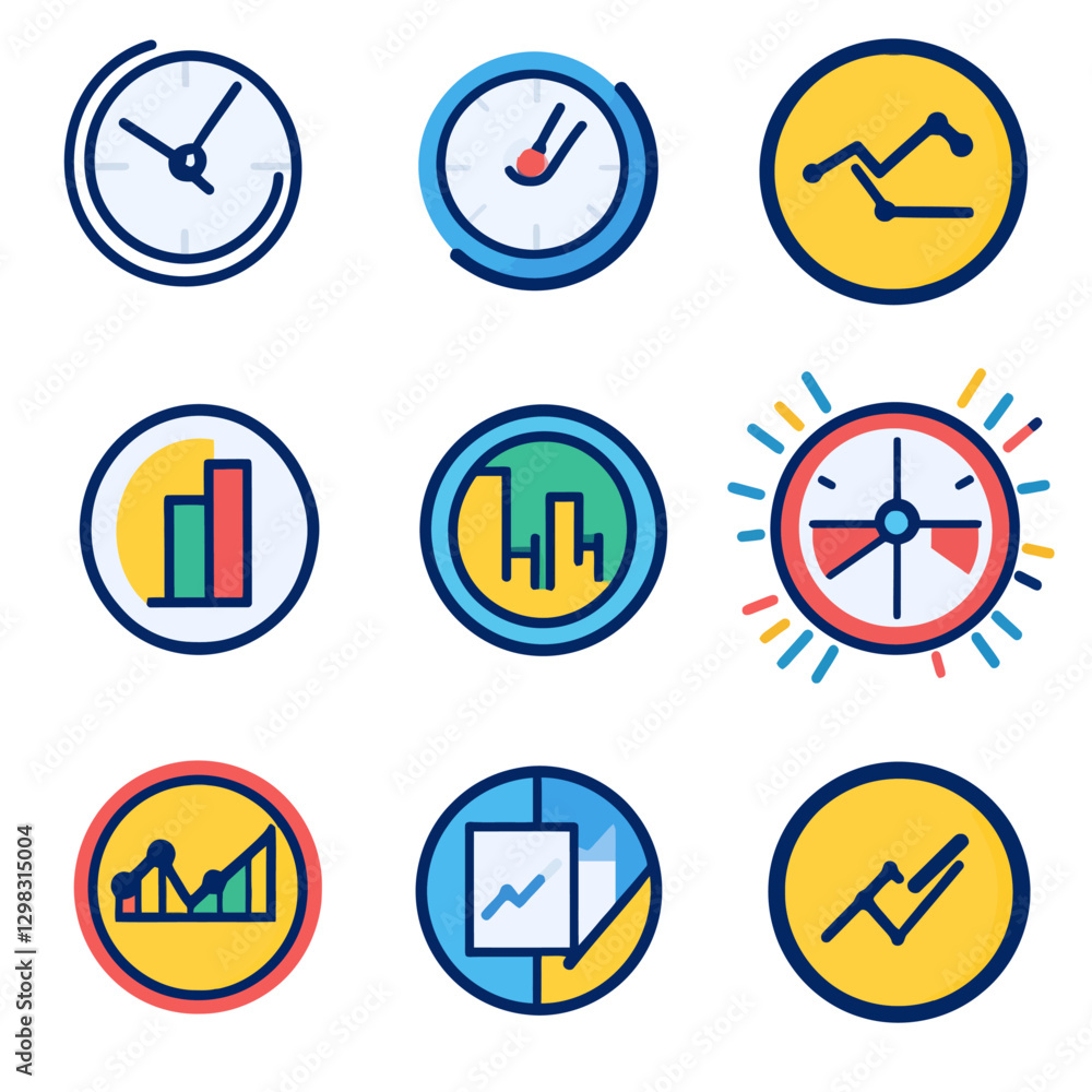 Poster business data analysis concept icons depicting performance and progress