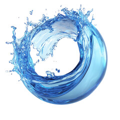 Water logo, a water sphere with splashes of blue color, on a transparent background,