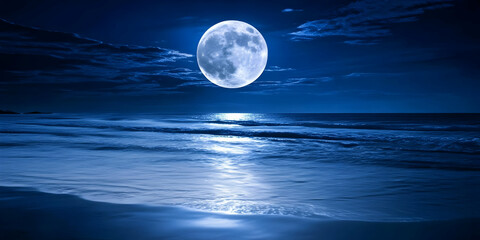 Serene Night Ocean Moon Background