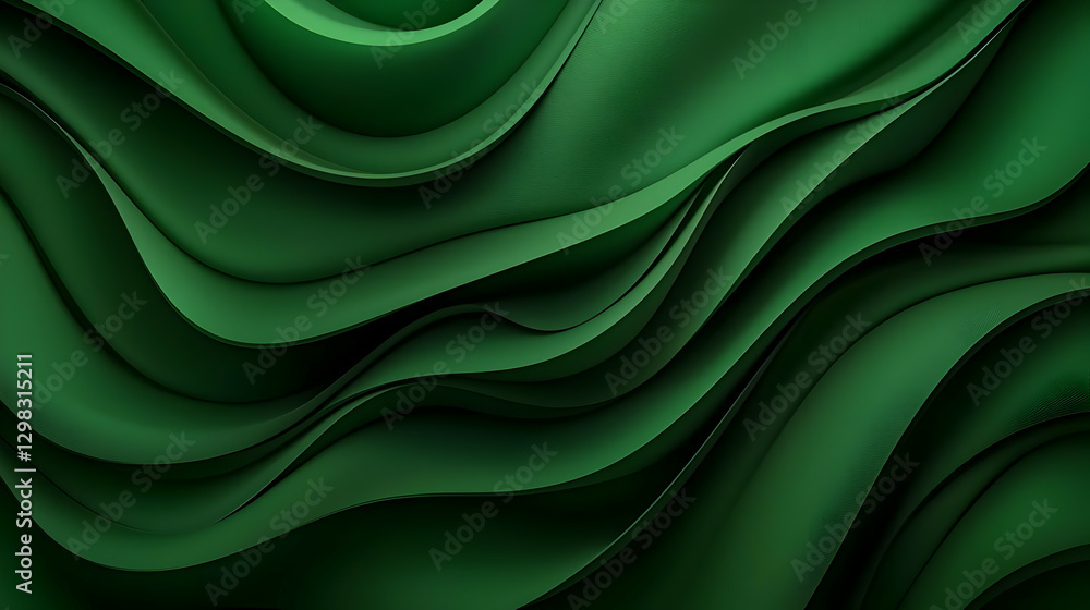 Poster abstract green wavy surface background with layered texture and smooth fluid design
