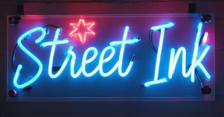 Neon sign street ink graffiti style tattoo lettering glowing vibrant colors bold urban design...