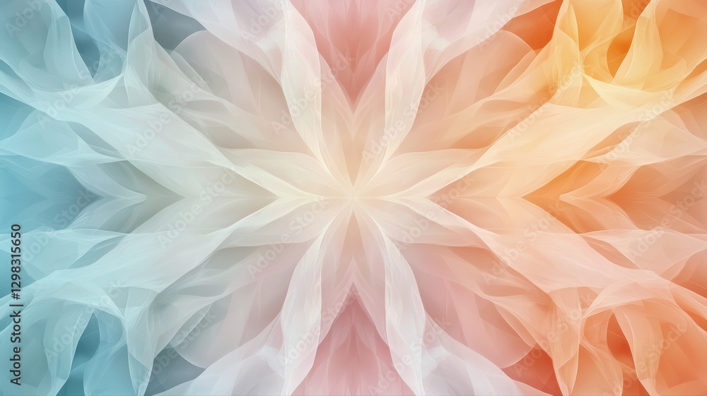 Poster abstract colorful symmetrical pattern with soft pastel shades and intricate design elements.