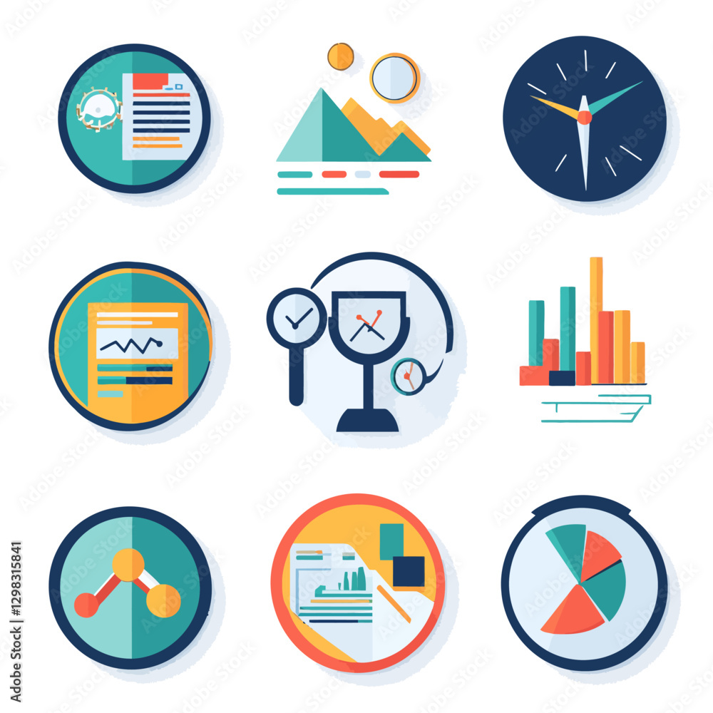 Poster business analytics and data visualization flat icons in a vector design