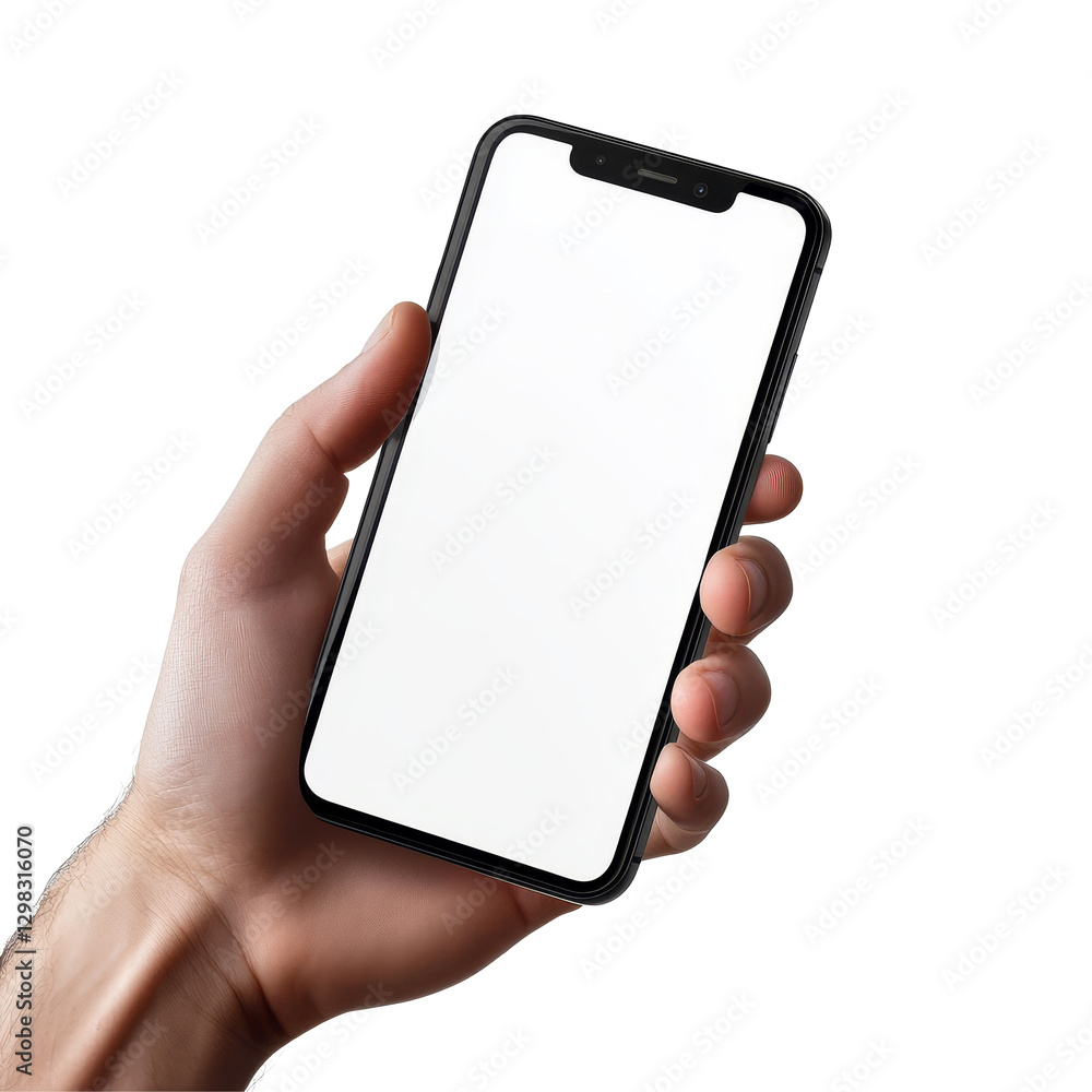 Poster a person holding a smartphone mockup with a blank screen for showcasing digital designs and applicat