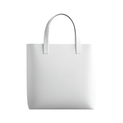 White leather tote bag mockup, front view, transparent background,