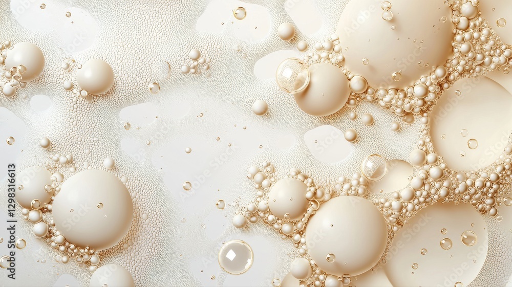 Poster abstract composition of beige and white liquid bubbles, creating a mesmerizing and organic pattern.