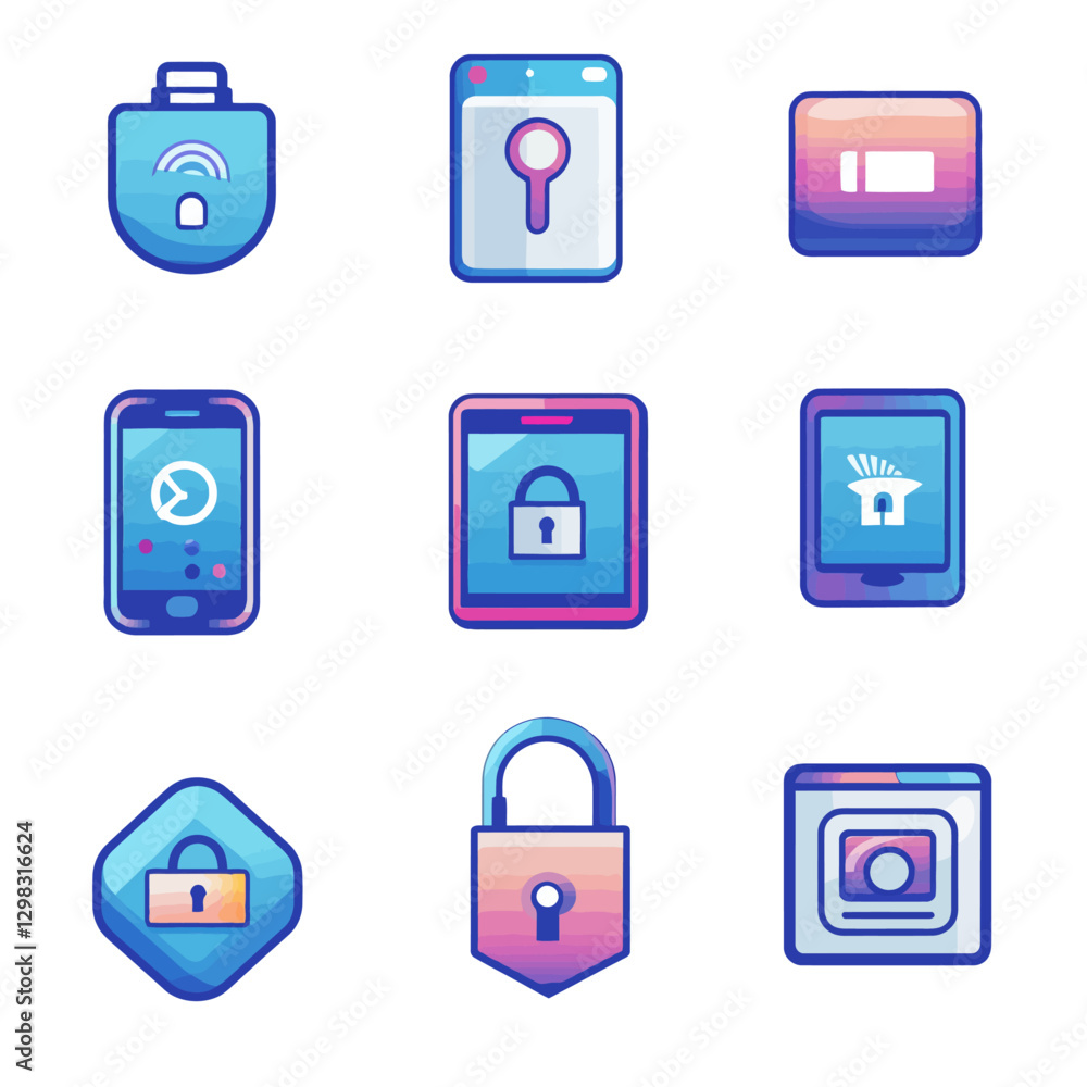 Aufkleber mobile security icons: secure data and privacy for digital devices