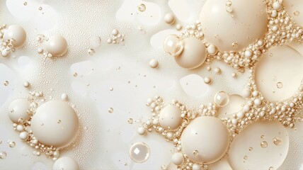Abstract composition of beige and white liquid bubbles, creating a mesmerizing and organic pattern.