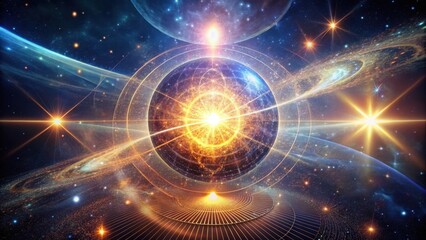 Obraz premium A Celestial Tapestry Unveiling the Cosmos's Radiant Heart, a Symphony of Light and Energy, Planets Aligned in Harmonious Cosmic Dance