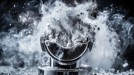 Crushing Hard Tablet Into Fine Powder with Dust Particles in Air