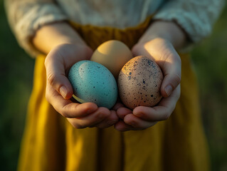 Hands Holding Colorful Easter Eggs &ndash; Rustic Springtime Celebration