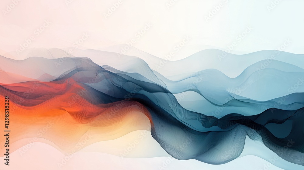 Poster abstract white background with flowing wave patterns and soft light reflections, ideal for business 