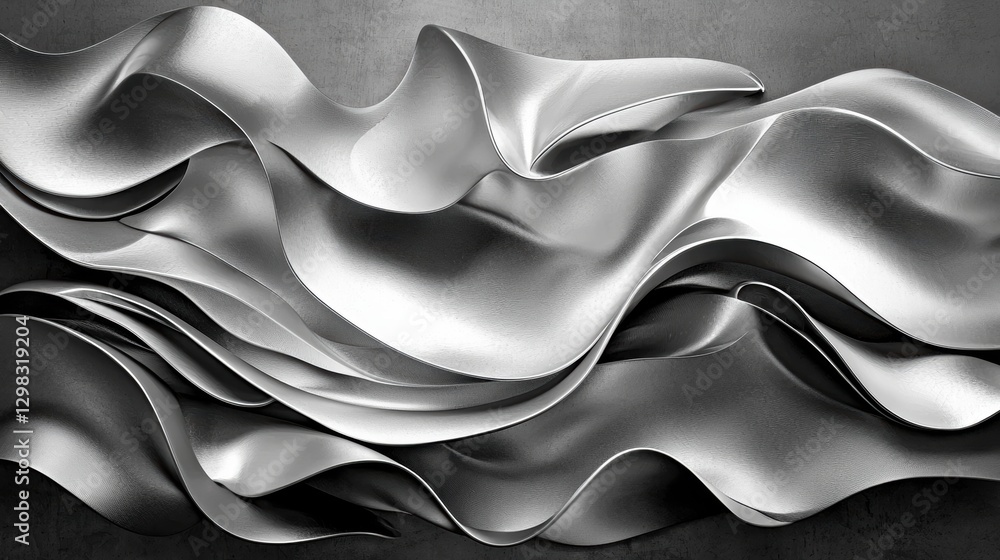 Poster a 3d rendering of a metallic fabric with a wave-like texture.