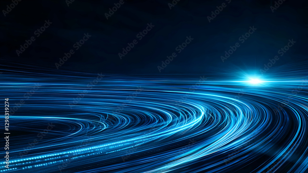 Poster abstract blue digital data stream lines with bright light and dark background