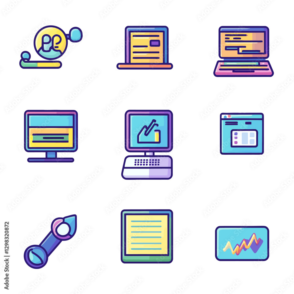 Aufkleber colorful flat design icon set of computer and technology elements